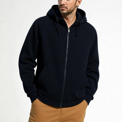 Solid Color Full Zipper Hooded Jacket Men's Sweater