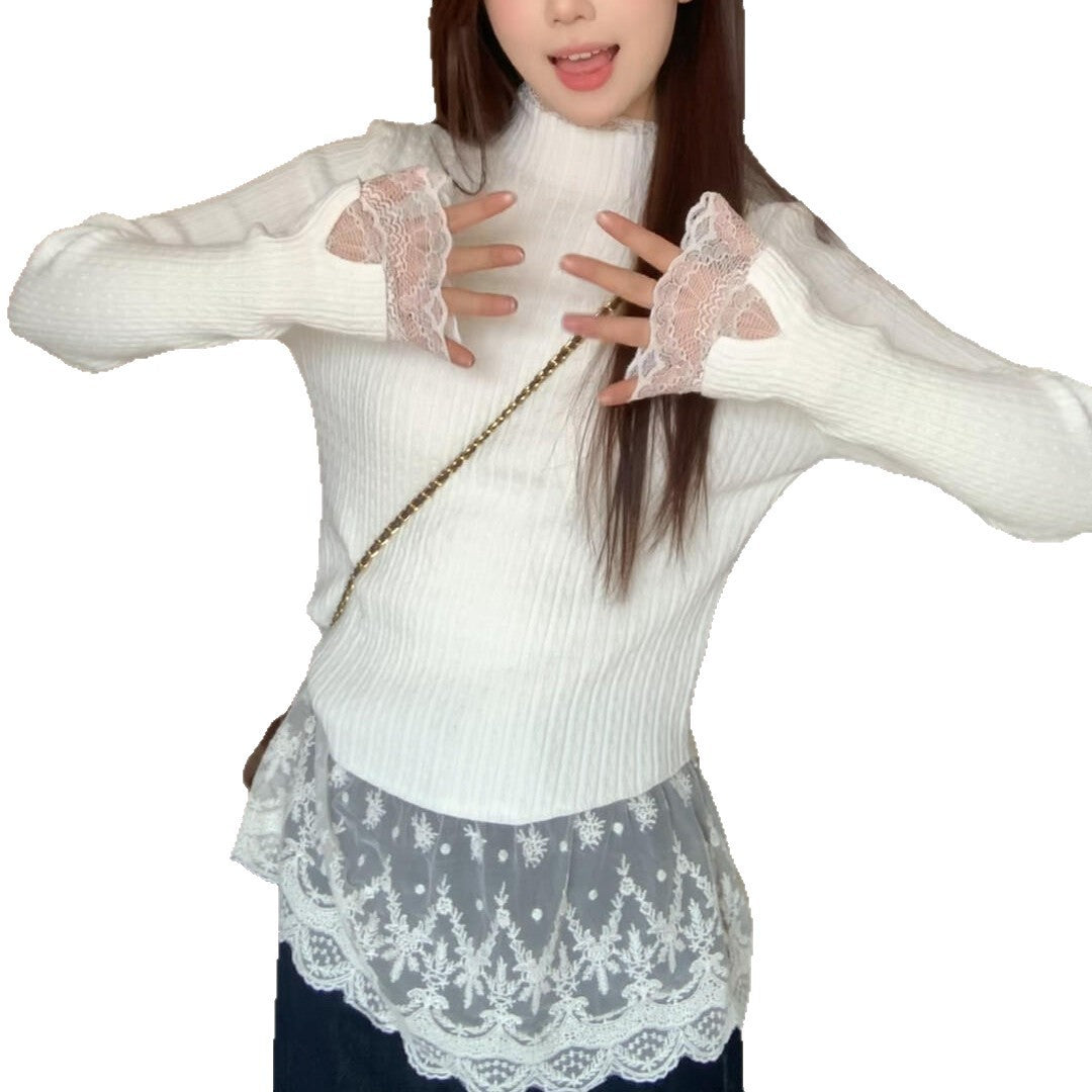 Fake Two Pieces Lace Sweater Women