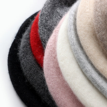 Cashmere Hat For Women Curled Brim Knitted Hat