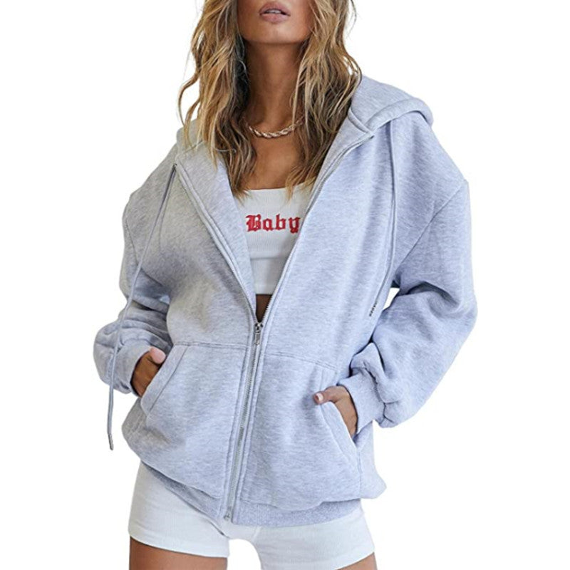 Women's Velvet Padded Hooded Sweatshirt Casual Zipper Cardigan