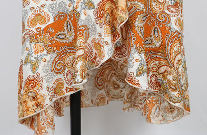 Ladies V-Neck Short Sleeve Patchwork Irregular Dress