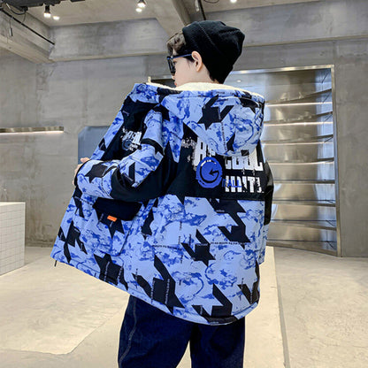 The Camo Parka: Thickened Velvet Camouflage Parka for Big Boys