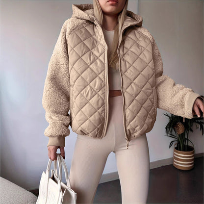 Women's Cardigan Zip Long Sleeve Coat Stitching Casual Cotton Coat Jacket
