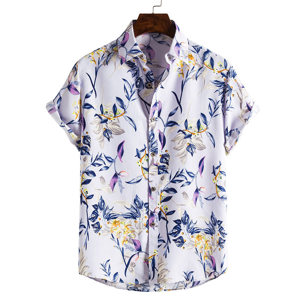 Casual Holiday Botanical Print Short Sleeve Shirt