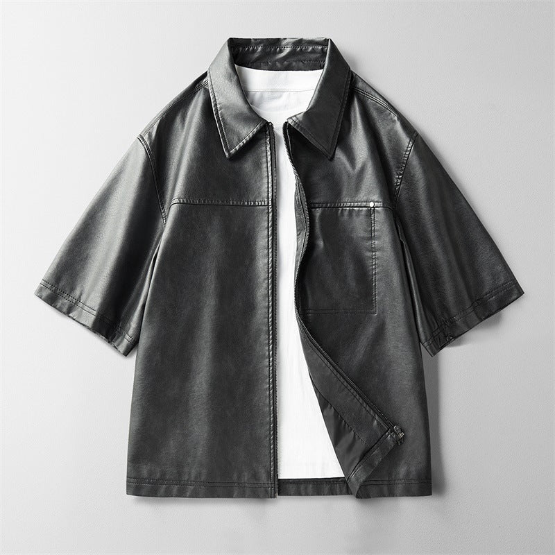 High Street Ins Style Leather Coat Short Sleeve Jacket Elevated Casual