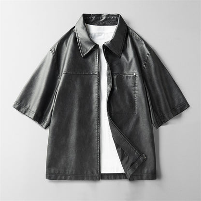 High Street Ins Style Leather Coat Short Sleeve Jacket Elevated Casual