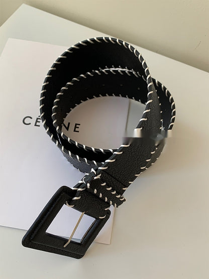 Brown PU Leather Wide Belt Women's Retro Fashion Woven