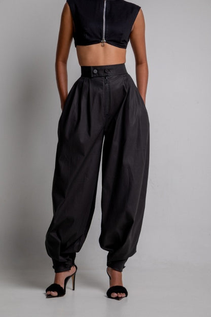 High Waist Zipper Ankle-tied Jeans Loose