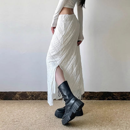 French Elegant Lace Jacquard Twill Skirt