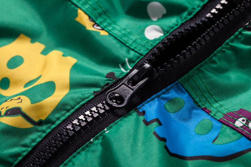 The Jurassic Shield: Cute Dinosaur Windproof & Rainproof Jacket