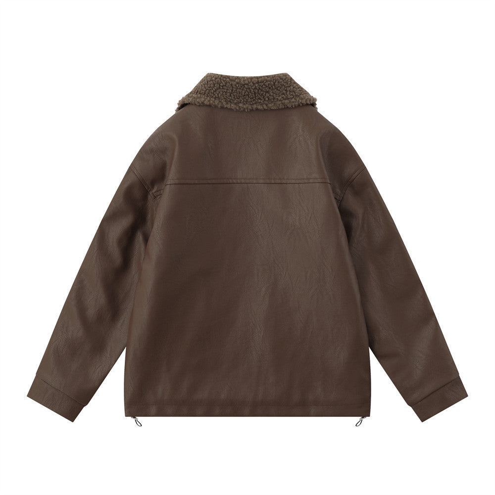 American Retro Autumn Winter Mens Loose Warm PU Leather Jacket Heritage Comfort