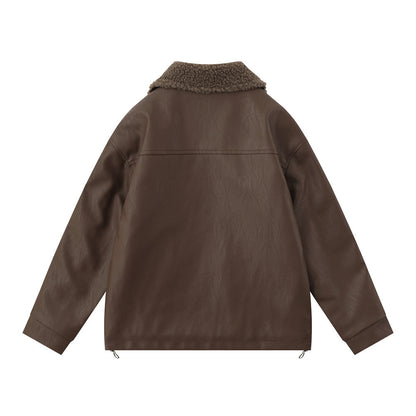 American Retro Autumn Winter Mens Loose Warm PU Leather Jacket Heritage Comfort