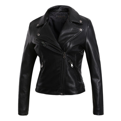 European And American Tassel Oblique Zipper Leather Women's Slim Coat Motorcycle Street