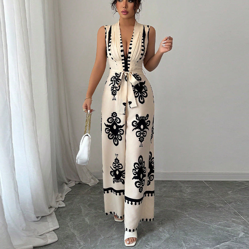 Summer Sleeveless Waistband Jumpsuit For Women