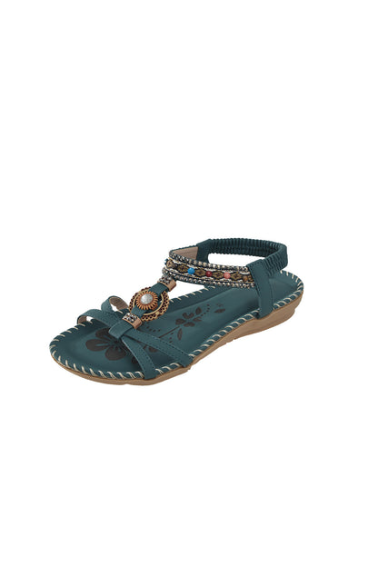 Stylish Beach Flat Handmade Beaded Rhinestone Sandals