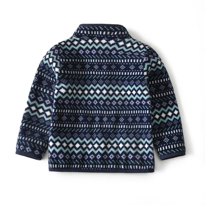 Baby Polar Fleece Jacket Navy Blue Striped Thin Long Sleeve Stand Collar Top