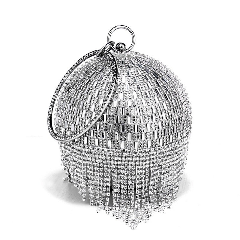 Shining Rhinestone Round Tassel Dinner Bag Women's Fashion