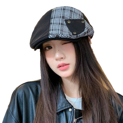 British Retro Plaid Stitching Advance Hats Make Your Face Look Smaller