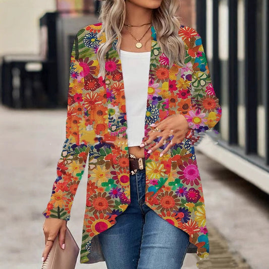 Women's Digital Printed Cardigan Long Sleeve Suit Coat