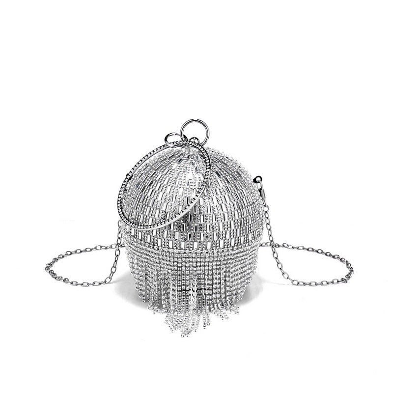 Shining Rhinestone Round Tassel Dinner Bag Women's Fashion