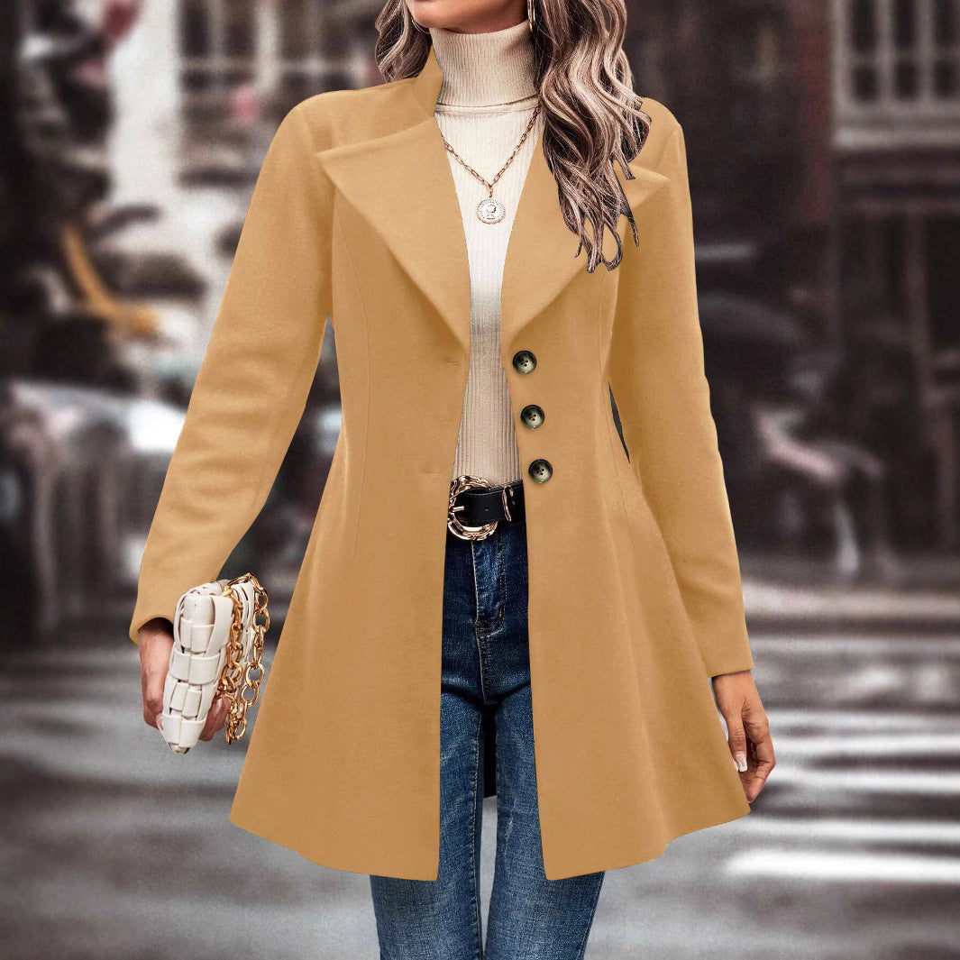 Fashionable And Casual Solid-color Elegant Mid-length Women's Thick Jacket