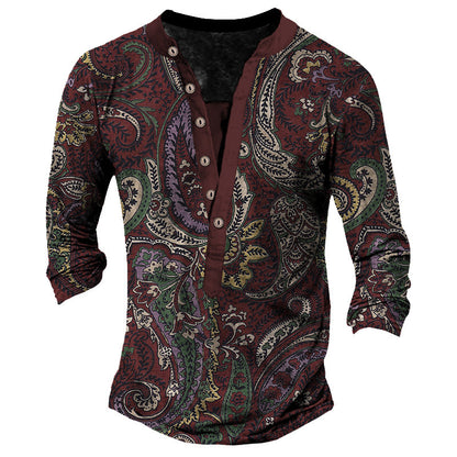 Heritage Retro Henry Neck Printed Long Sleeve T-Shirt