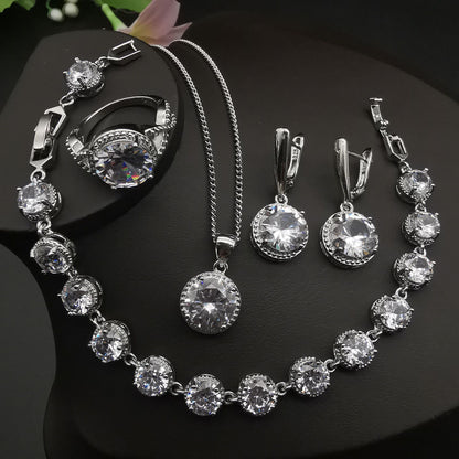 European And American Style Jewelry Round Diamond 4 PCs Set