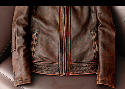 Motorcycle Short Stone Wash Worn Coat Distressed Biker Aesthetic