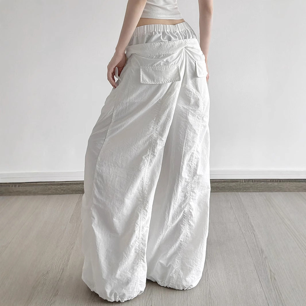 Ruffle Drawstring Lace Letters Embroidered Slacks