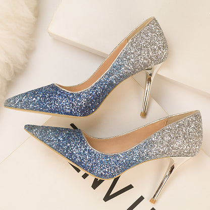 Women's Low-cut Pointed Toe Gradient Sequin High Heels