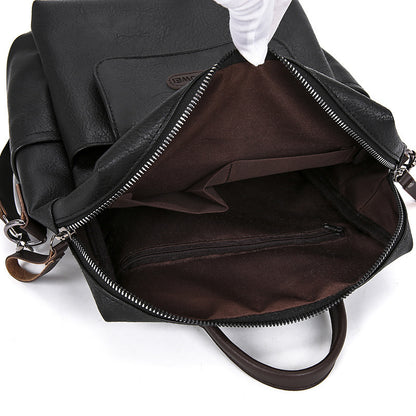 Backpack PU Soft Leather Textured Shoulder Bag Large Capacity Simple