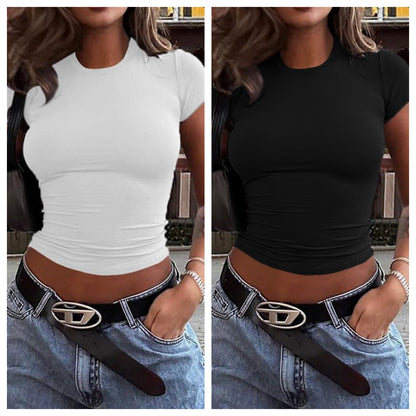 Spring And Summer Solid Color Top Waist Trimming Short Slim Fit Midriff-baring T-shirt