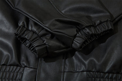 Mens American Embroidery Letters Motorcycle PU Leather Jacket Iconic Americana
