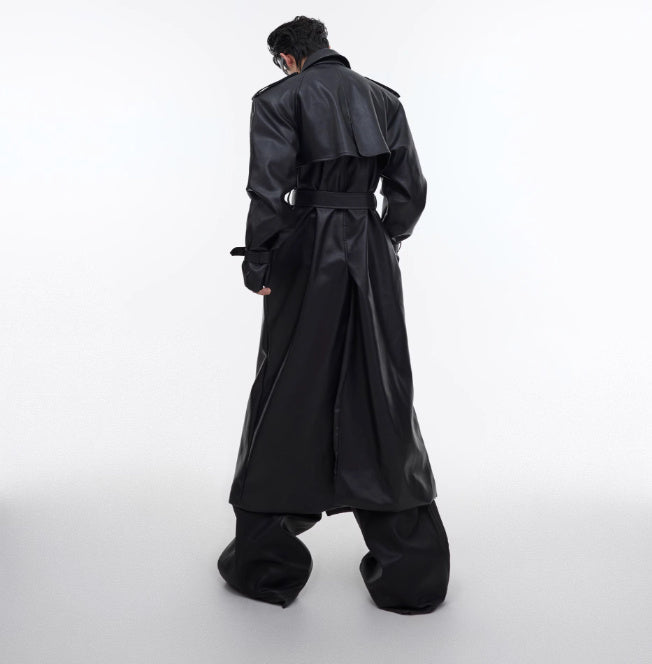 Deconstructing Split Padded Shoulder Profile PU Leather Coat Radical Form