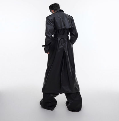 Deconstructing Split Padded Shoulder Profile PU Leather Coat Radical Form