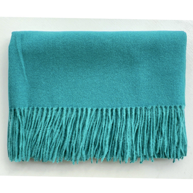 Simple Tassel Shawl Warm Artificial Cashmere Scarf