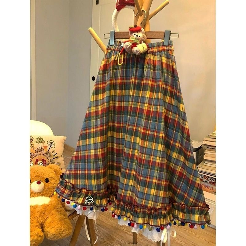 Christmas Retro Color Plaid Skirt For Women