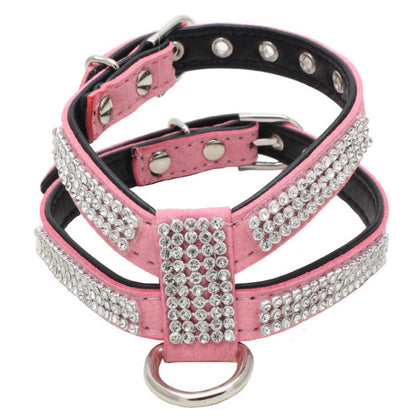 Small Dog K-shaped Rhinestone Pet Hand Holding Rope Chest Strap Suit