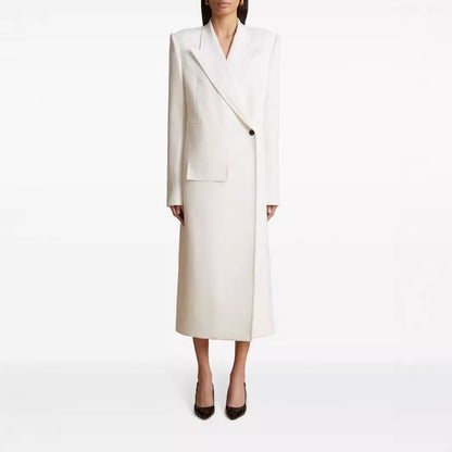 One Button Oblique Cut Extended Solid Color Long Sleeve Jacket Suit