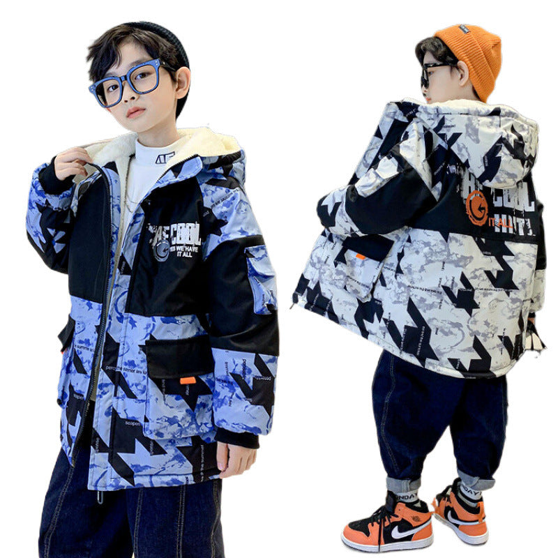 The Camo Parka: Thickened Velvet Camouflage Parka for Big Boys