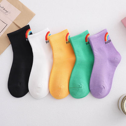 Spring And Summer Thin Cute Smiley Face Cotton Middle Tube Boys And Girls Fashion All-matching Socks