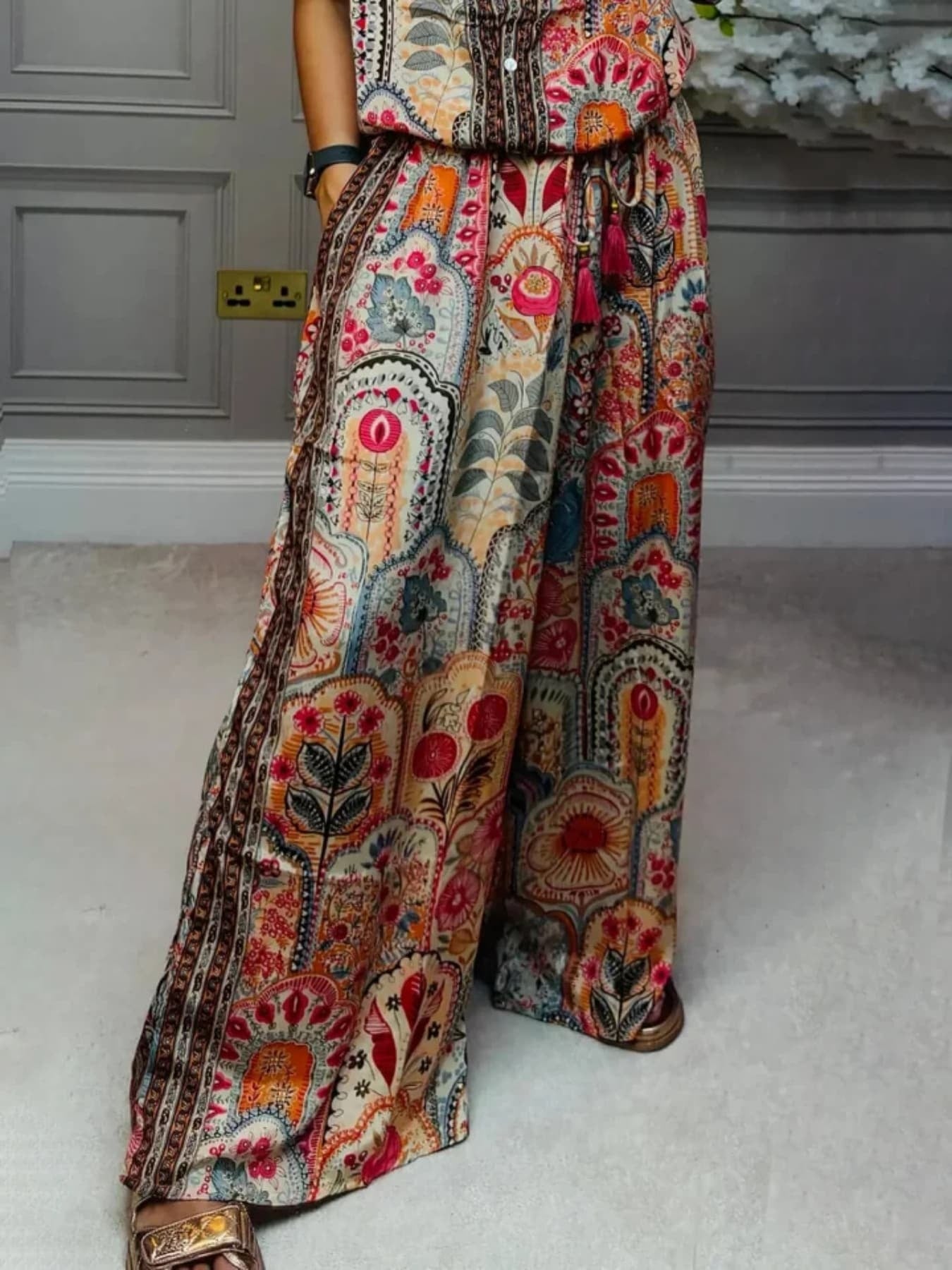 Women's Fashion Casual Loose Fit Printed Wide Leg Pants