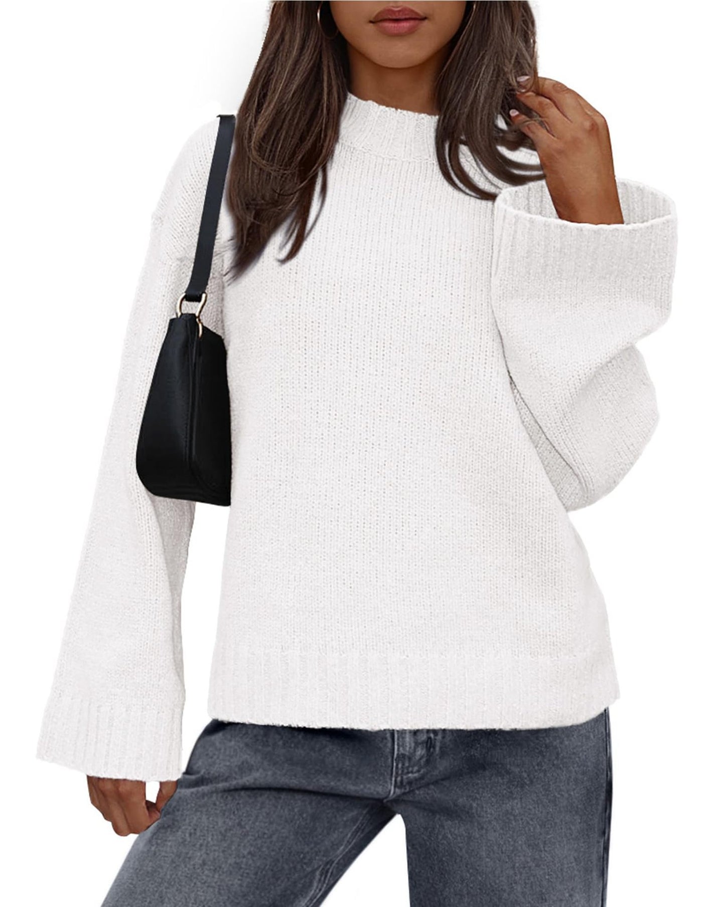 Casual Round Neck Solid Color Knitted Sweaters Women's Clothing