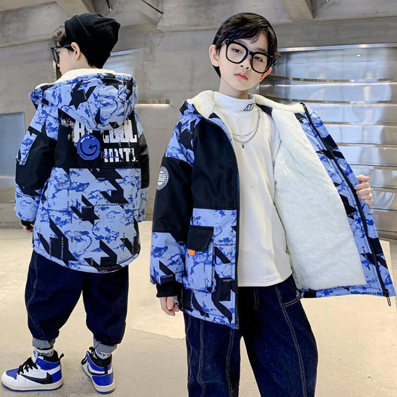 The Camo Parka: Thickened Velvet Camouflage Parka for Big Boys