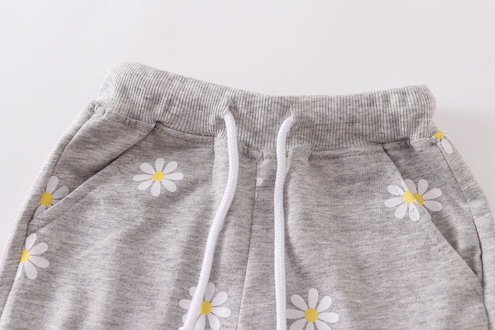 Girls' Light Gray Printing Little Daisy Shorts
