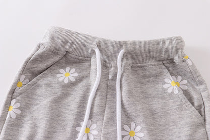 Girls' Light Gray Printing Little Daisy Shorts