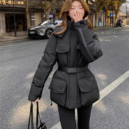 Waist-tight Slimming Hooded Women's Thick Mid-length Cotton-padded Coat