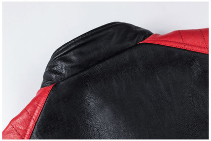 Motorcycle Stitching Leather Jacket Men Stand Collar Retro Vintage Edge