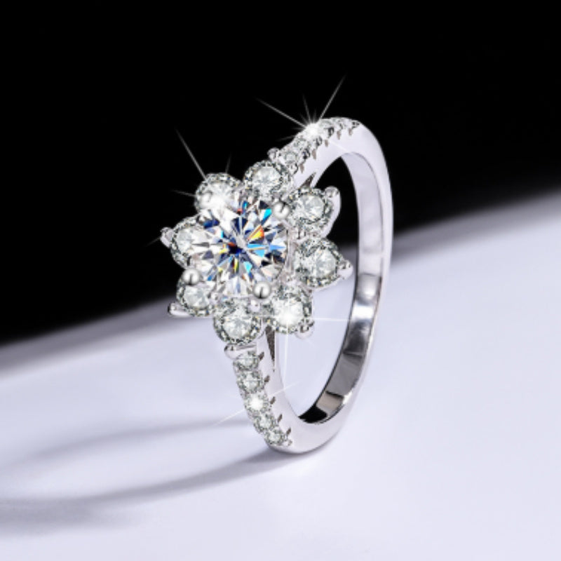 Sterling Silver 925 Moissanite Ring Female Flower Diamond