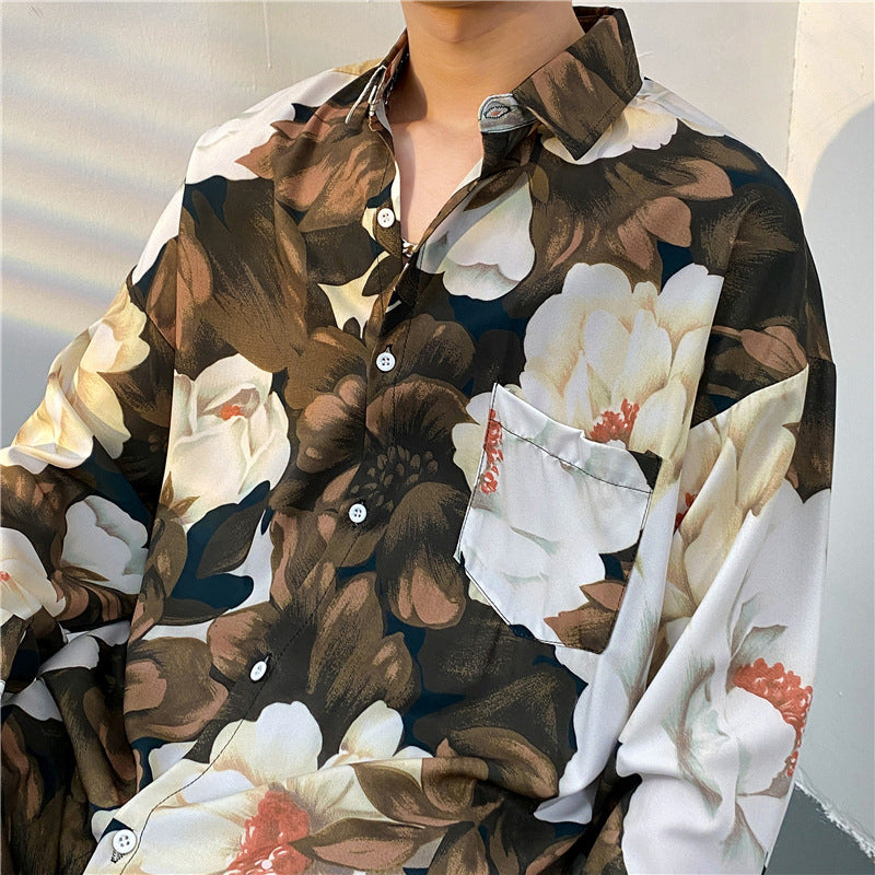 Vintage Floral Full-printed Long-sleeved Shirt